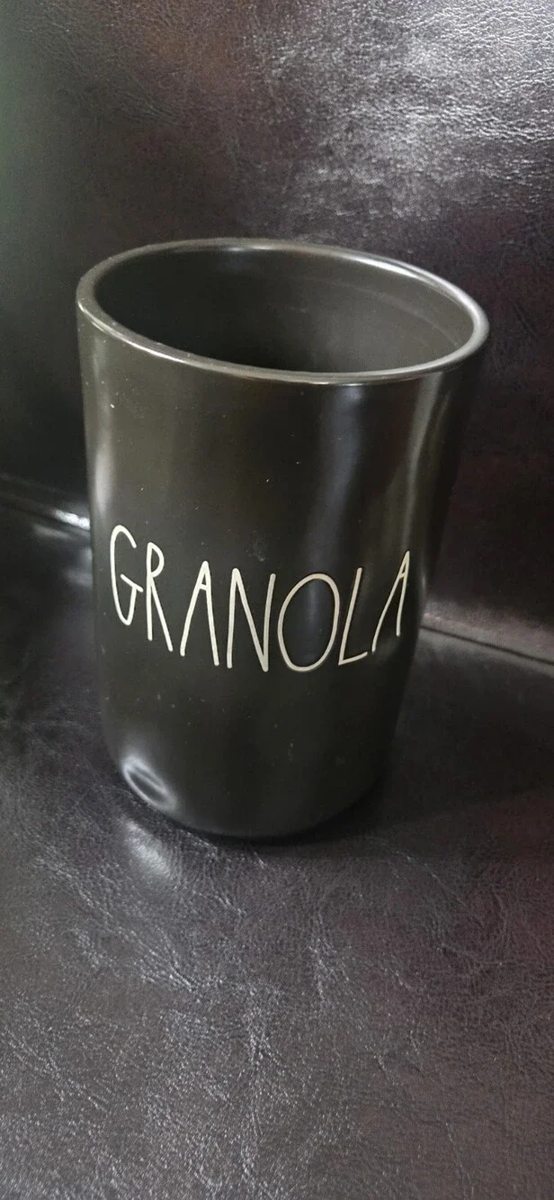 Rae Dunn Granola Canister Black Ceramic Jar With Lid - Used